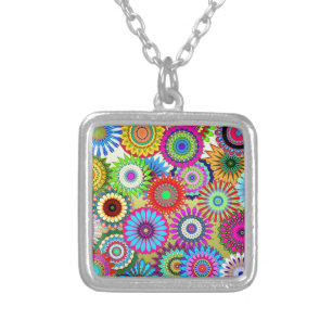 Trending Psychadelic Flower Power Print Accessory Silver Plated Necklace