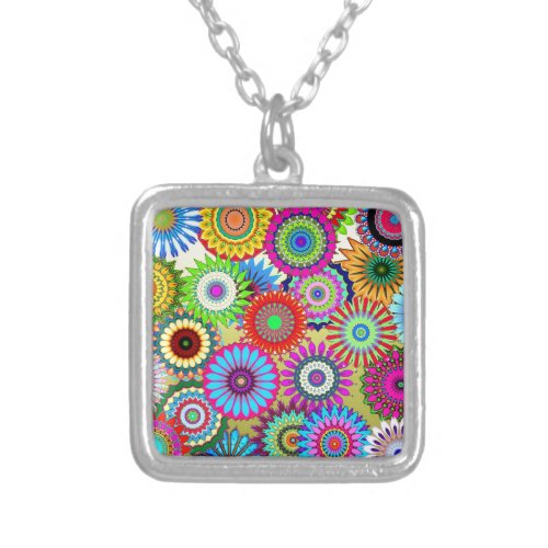 Trending Psychadelic Flower Power Print Accessory Silver Plated Necklace