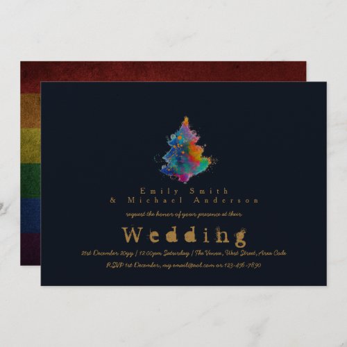 Trending Rainbow Christmas Tree LGBT Pride Wedding Invitation