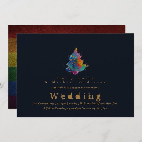 Trending Rainbow Christmas Tree LGBT Pride Wedding Invitation