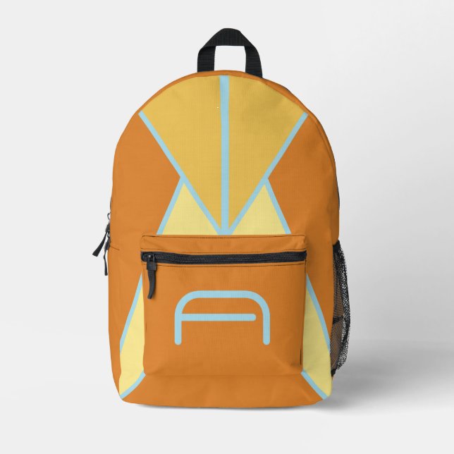 Trending Retro Geometric Burnt Orange Monogram  Printed Backpack (Front)