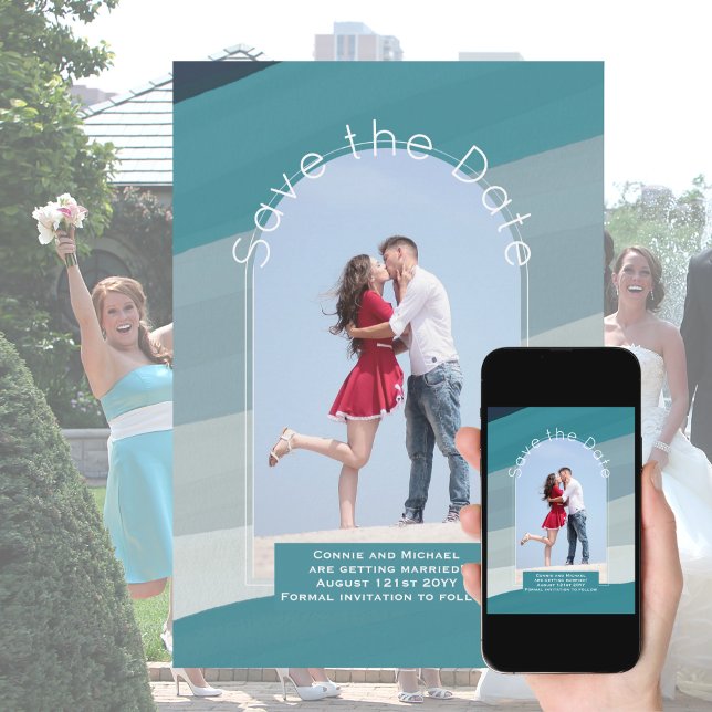 Trending Save the Date | Photo Teal Navy Blue Aqua Invitation (Creator Uploaded)