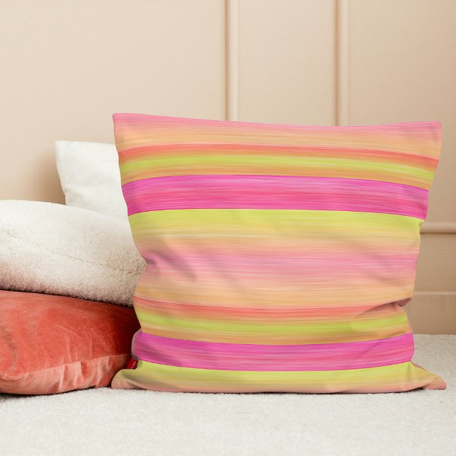 Trending Summer Colors Watercolor Stripes Pattern Throw Pillow (Creator Uploaded)