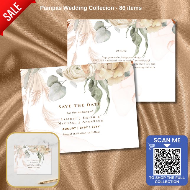 Trending Terracotta Pampas Grass Wedding Postcard (Creator Uploaded)