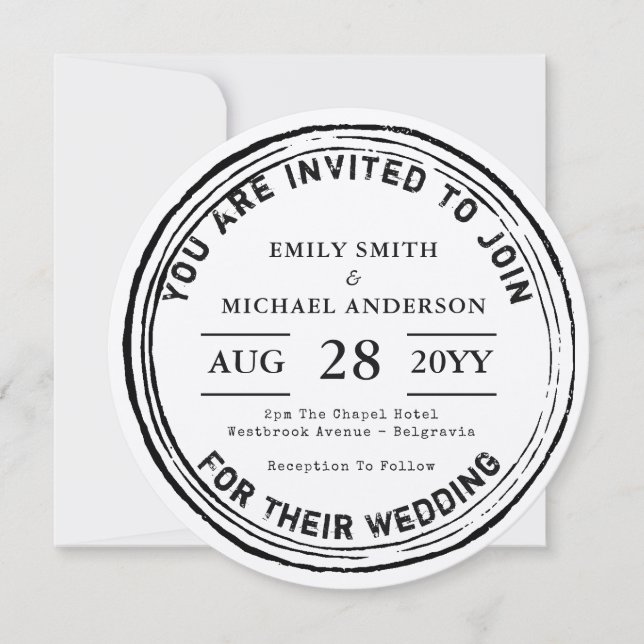 Trending Wedding Invitation 2018 Rustic Round Inky (Front)