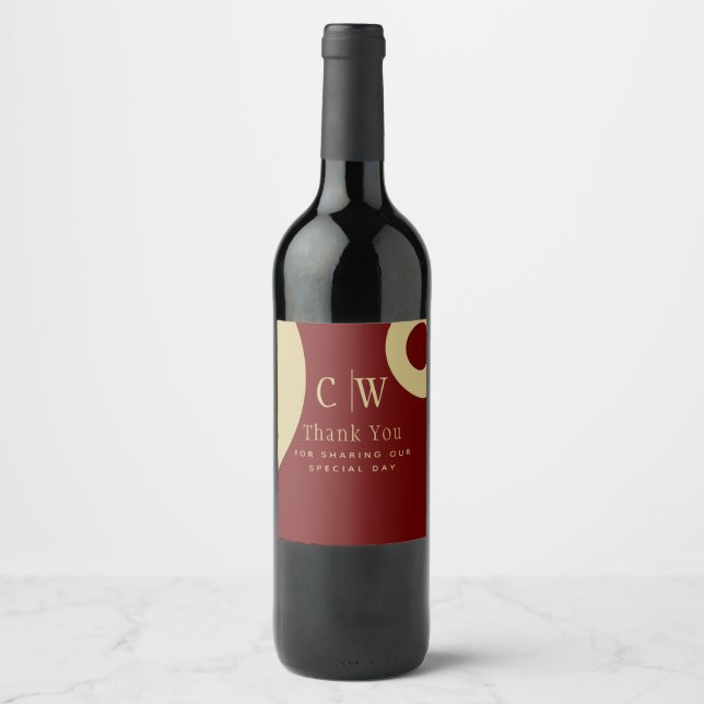 Trending Wedding Thank You Burgundy Gold Wine Labe Label (Front)