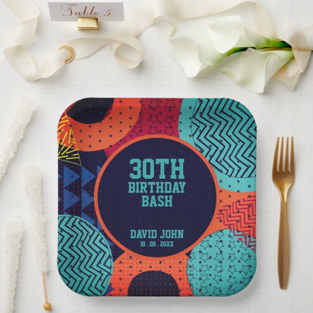 Trendy 1080s Retro Adult Birthday Paper Plates (Wedding)