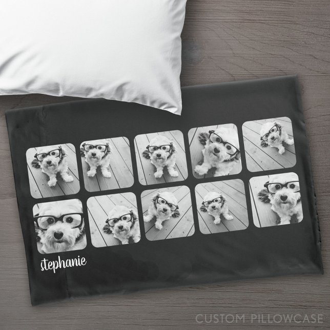 Trendy 10 Photos black white script name Pillow Case (Custom Pillowcase)