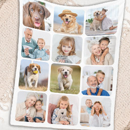 Trendy 12 Photo Collage Personalized Pictures Fleece Blanket