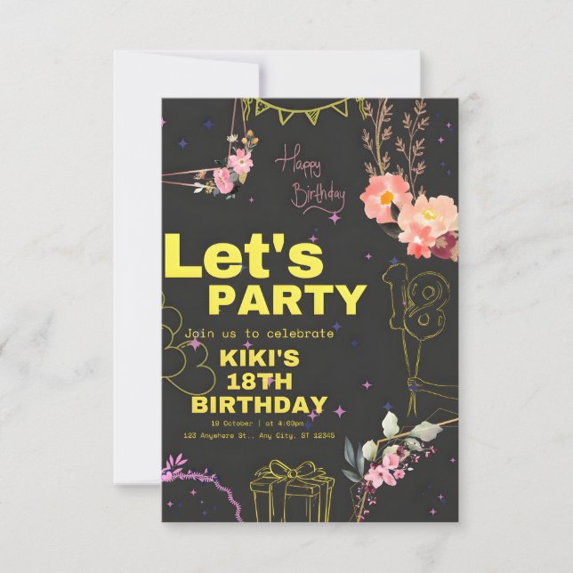 Trendy 18th Birthday Party Invitation Card  (Front)