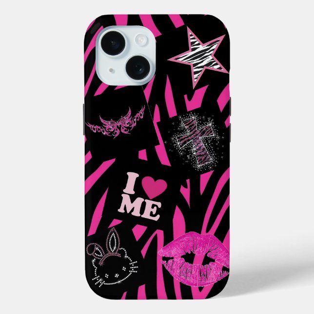 Trendy 2000's Pink and Black Case-Mate iPhone Case (Back)