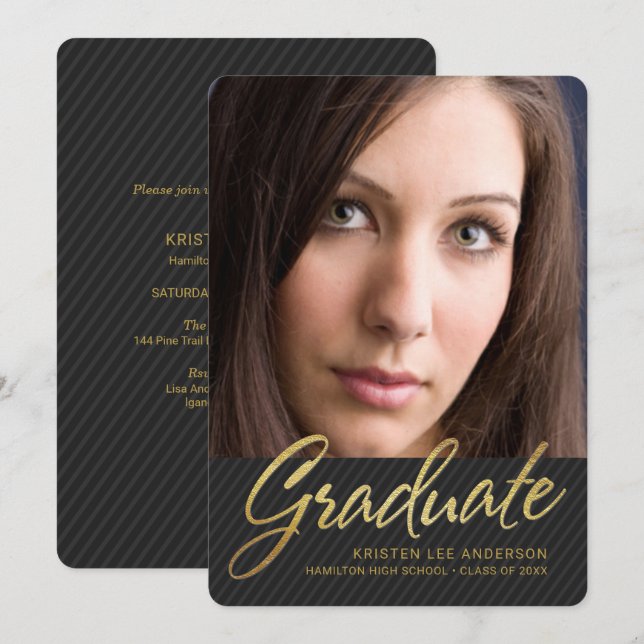 Trendy 2019 Graduation Sophisticated Stripes Photo Invitation (Front/Back)