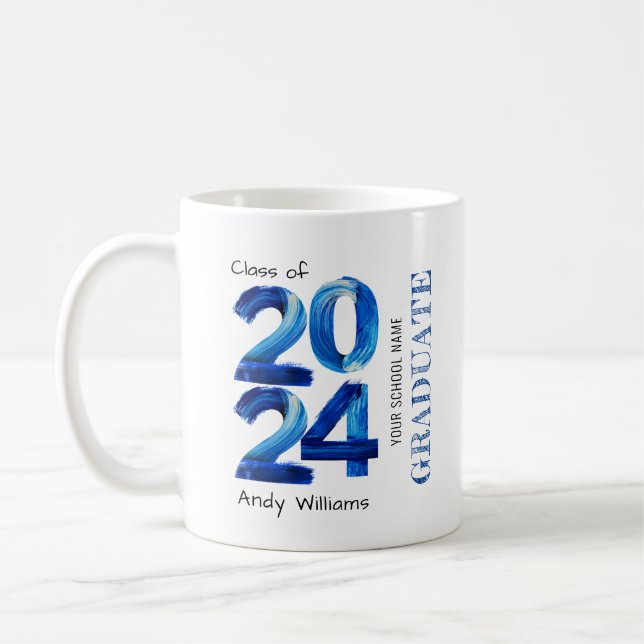 Trendy 2024 Graduation Gift Blue Coffee Mug (Left)