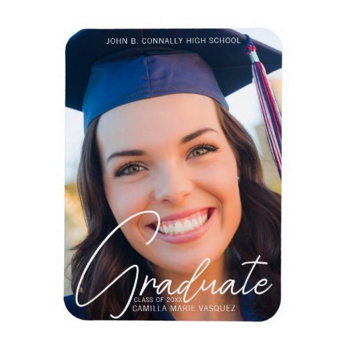 Trendy 2024 Graduation Photo White Script Overlay Magnet