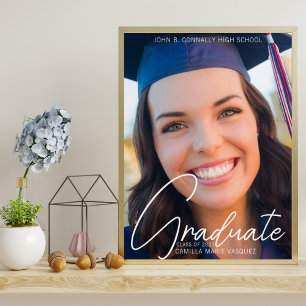 Trendy 2024 Graduation Photo White Script Party Poster