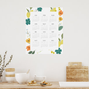 Trendy 2025 Colorful Wildflower 12 Month Calendar Poster