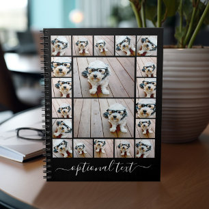 Trendy 20 Photo Collage Script Name White Black Notebook