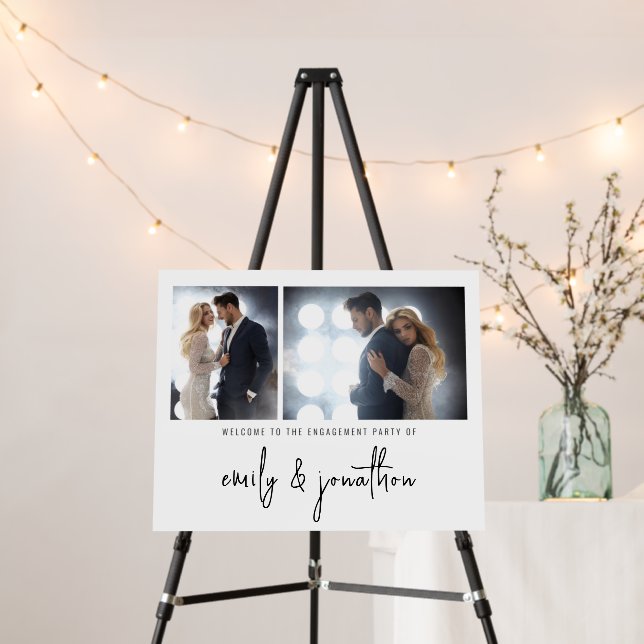 Trendy 2 Photos Script Welcome Engagement Party Foam Board (In Situ (Stand))