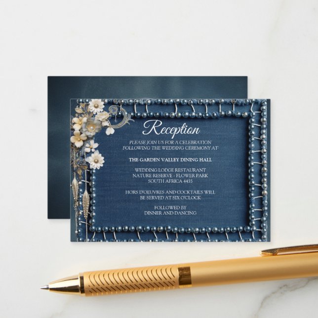 Trendy 3-D Blue Denim Print with Costume Jewellery Enclosure Card (Front/Back In Situ)