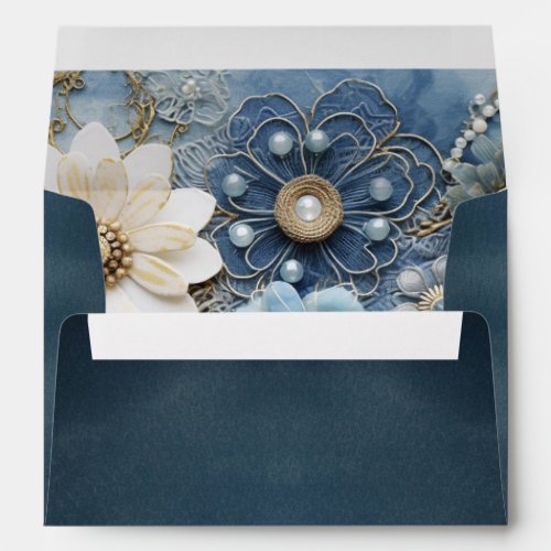 Trendy 3_D Blue Denim Print with Costume Jewellery Envelope