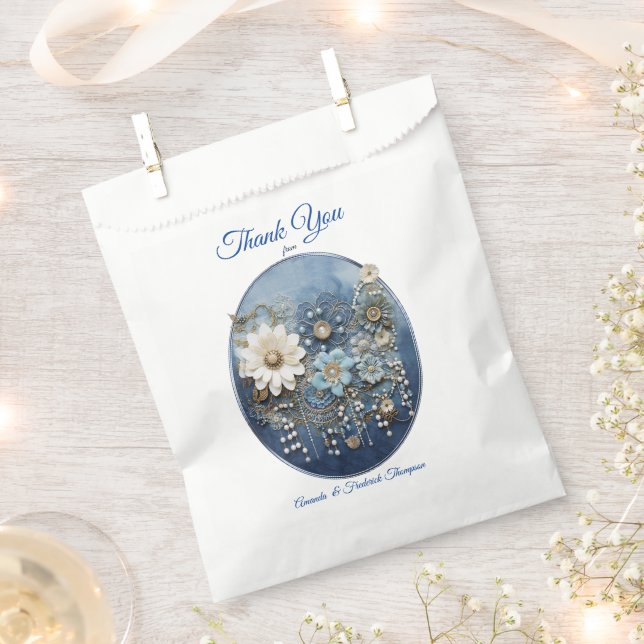 Trendy 3-D Blue Denim Print with Costume Jewellery Favor Bag (Clipped)