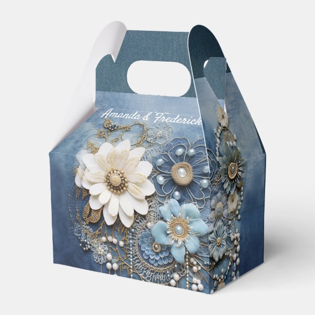 Trendy 3-D Blue Denim Print with Costume Jewellery Favor Boxes (Front Side)