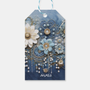 Trendy 3-D Blue Denim Print with Costume Jewellery Gift Tags