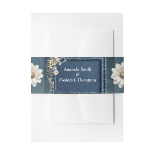 Trendy 3-D Blue Denim Print with Costume Jewellery Invitation Belly Band