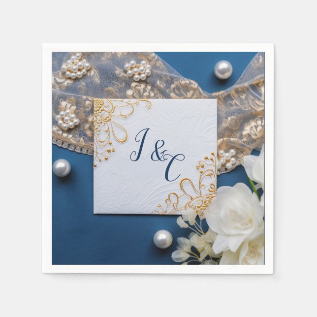 Trendy 3-D Blue Denim Print with Costume Jewellery Napkins (Front)
