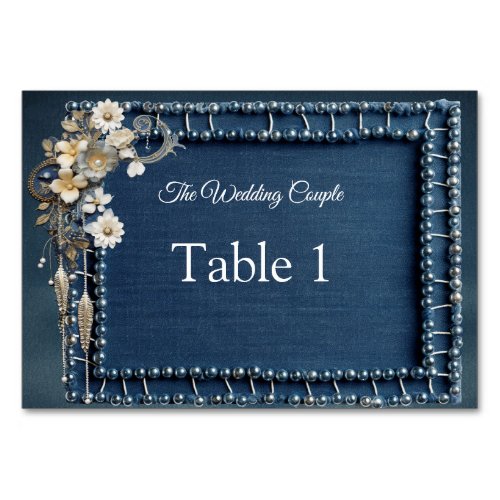 Trendy 3_D Blue Denim Print with Costume Jewellery Table Number