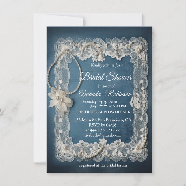 Trendy 3-D Denim Print with Costume Jewellery Invitation (Front)