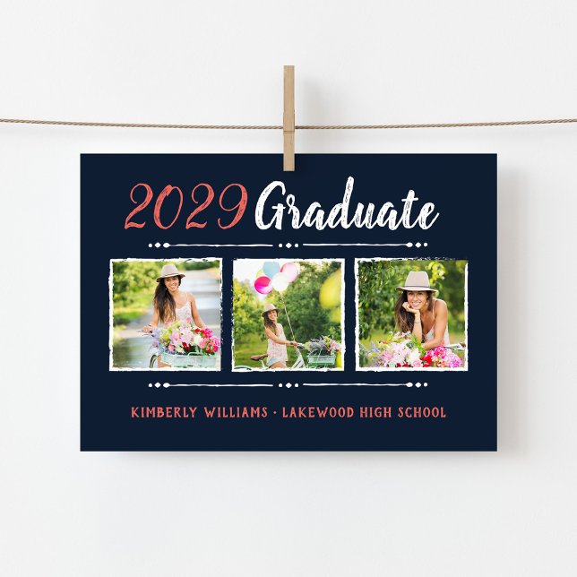 Trendy 3 Photo Collage Graduation Announcements (Creator Uploaded)