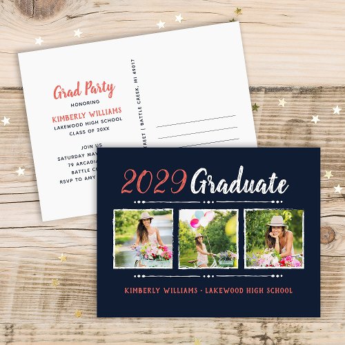 Trendy 3 Photo Collage Graduation Party Invitation