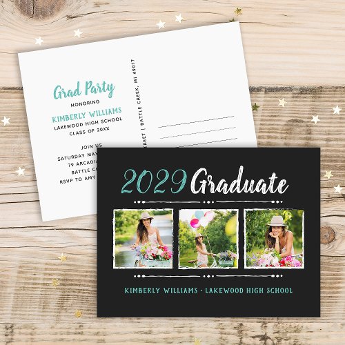 Trendy 3 Photo Collage Graduation Party Invitation