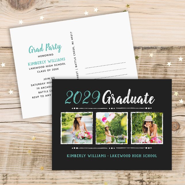 Trendy 3 Photo Collage Graduation Party Invitation (Creator Uploaded)