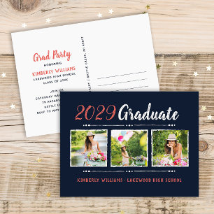 Trendy 3 Photo Collage Graduation Party Invitation Postcard