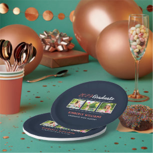 Trendy 3 Photo Collage Graduation Party Paper Plates