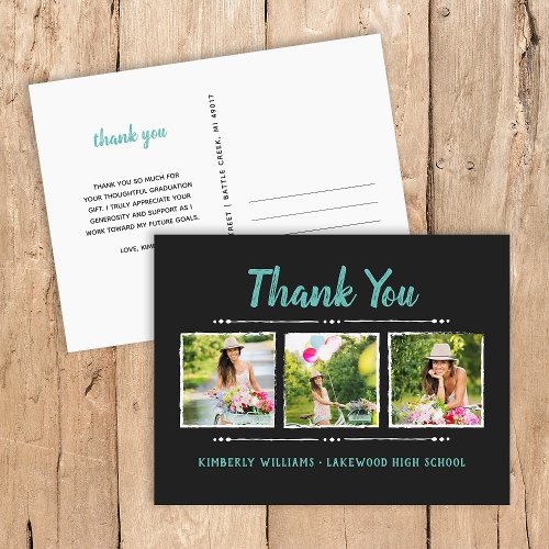 Trendy 3 Photo Collage Graduation Thank You Postcard