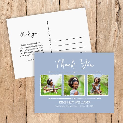 Trendy 3 Photo Collage Graduation Thank You Postcard