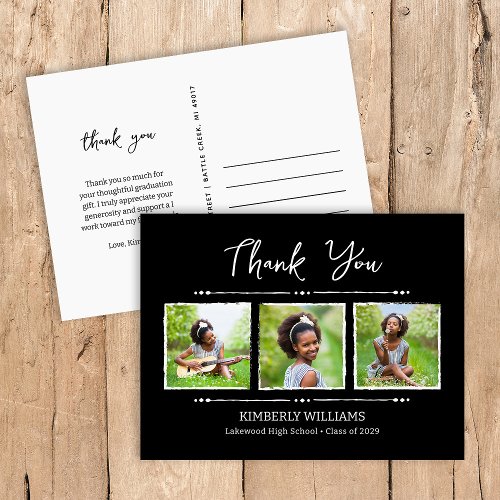 Trendy 3 Photo Collage Graduation Thank You Postcard