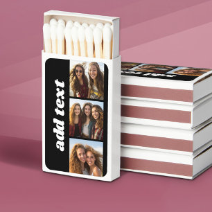 Trendy 3 Photos and Chunky Name - Black Matchboxes