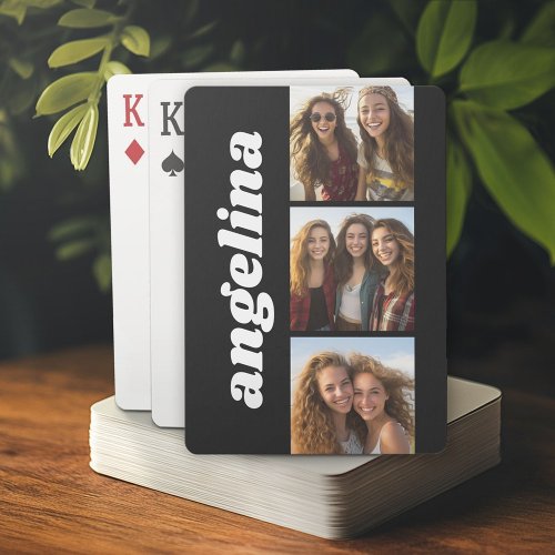 Trendy 3 Photos and Chunky Name - Black Poker Cards
