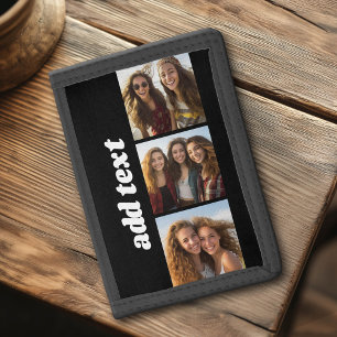 Trendy 3 Photos and Chunky Name - Black Tri-fold Wallet