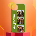 Trendy 3 Photos and Name - avocado green iPhone 15 Case<br><div class="desc">Use 3 square photos to create a unique and personal gift. A simple green background with three photos and name. If you need to adjust the pictures,  click on the customize tool to make changes.</div>
