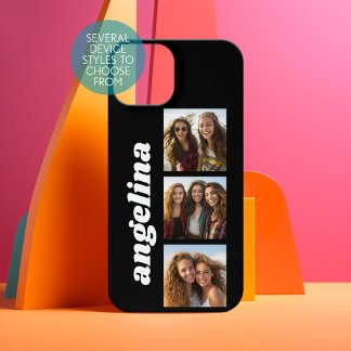 Trendy 3 Photos and Name - Can Change Black iPhone 15 Case