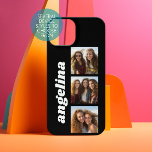 Trendy 3 Photos and Name - Can Change Black iPhone 15 Case