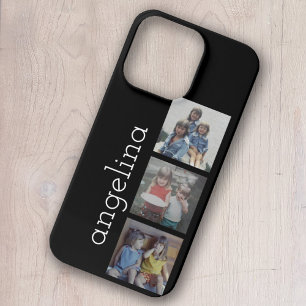 Trendy 3 Photos and Name - Can Change Black iPhone 17 Case