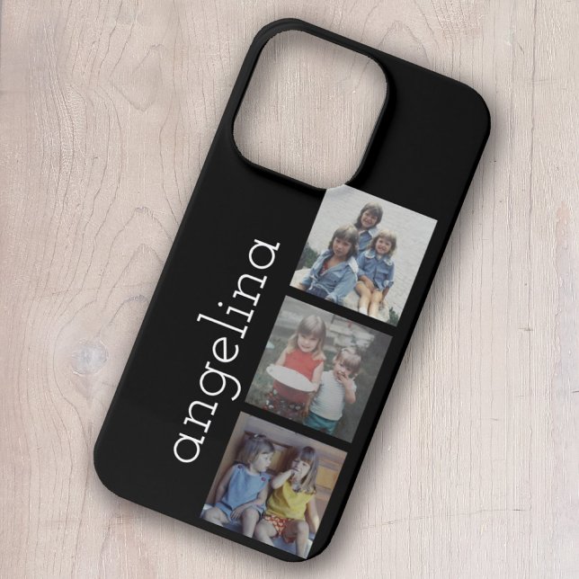 Trendy 3 Photos and Name - Can Change Black iPhone Case (Creator Uploaded)