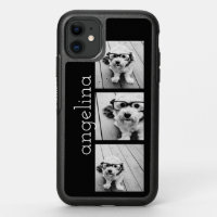 Trendy 3 Photos and Name - CHOOSE BACKGROUND COLOR OtterBox Symmetry iPhone 11 Case