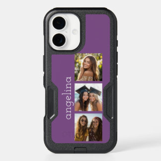 Trendy 3 Photos and Name - CHOOSE BACKGROUND COLOR iPhone 16 Case